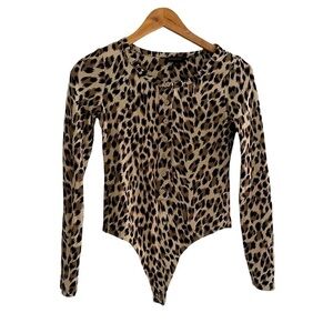 Banana Republic Womens Sz XS Henley Bodysuit Leopard Animal Print Long Sleeve